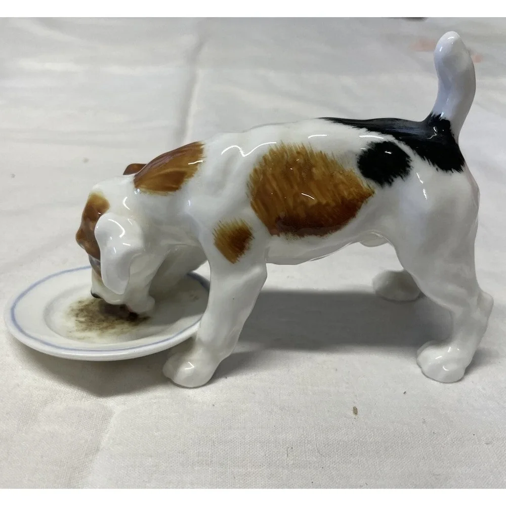 Vintage Royal Doulton Jack Russell Terrier Dog Licking Plate HN1158 Figurine